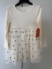 NWT Wonder Nation Girls Sz 4T Cream, Black Polka Dot Tutu Tulle Dress New