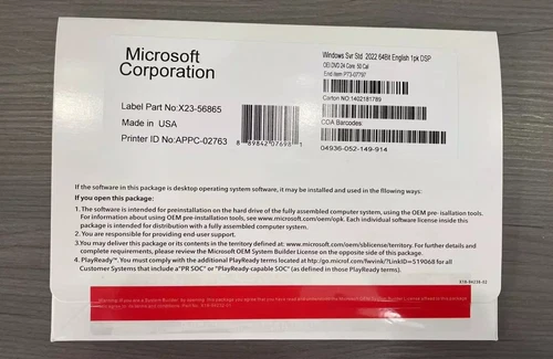 DVD con llave Microsoft Windows Server 2022 estándar 24 núcleos 50 CALs - Imagen 1 de 2