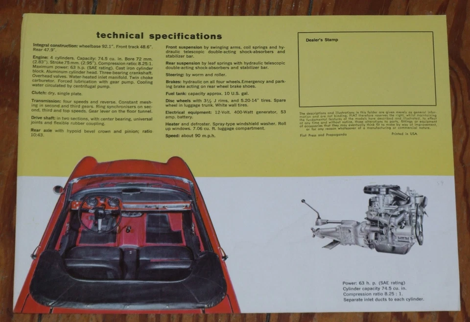 c 1960 Fiat 1200 Spider Prospekt folleto n 124 126 127 125 130 131 132 500 Foto 2 de 2