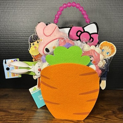 Lot Hello Kitty Tin Purse, Egg Tongs, Keychain Bookmarks, Fan Toys Easter Basket