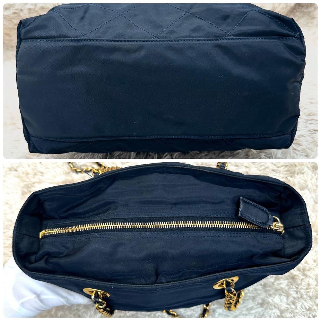 PRADA Chain Shoulder Bag Quilted Triangle Logo Navy thumbnail 7