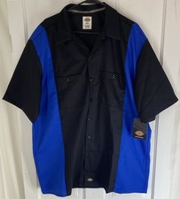 Dickies 2XL Mens Sz Short Sleeve Mechanics Work Shirt, 2-Tone Black/Blue Twill