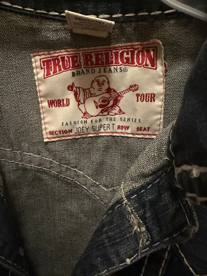 Chaqueta True Religion XL Azul Denim Estampado Gráfico Logo Bolsillos Nueva con Etiquetas Foto 3 de 4