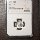 1935 Mercury Dime 10C NGC MS64 Full Bands (FB) Philadelphia Silver