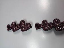 Rhinestone Alligator Hair Clips Hearts Lot of 2 Pink Crystal Duckbill Hair Clips