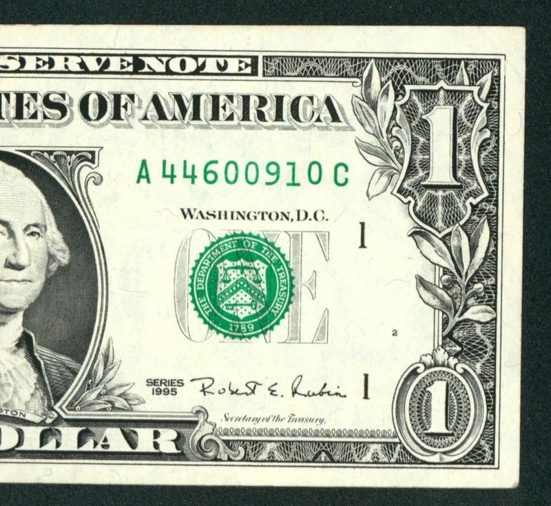 *WEB PRESS NOTE* (EXPERIMENTAL) $1 1995 Plate #2/9 Federal Reserve Note