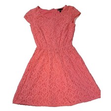 Gap Kids Girls Coral Pink Floral Lace Cap Sleeve Fit  Flare Party Dress Size 2