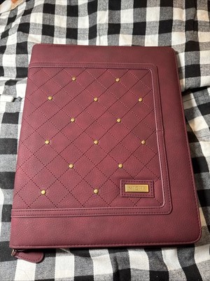 Miche Luxe Zipper Padfolio/Portfolio/ Tablet Sleeve Burgundy Maroon Gold Rivet