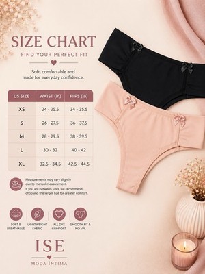 ISE Moda Intima Women's Thong/String Panties 2-Pack Seamless Bow