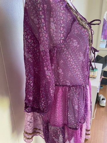 Free People Purple Gold Gossamer Wings Tunic Top Dress Swim Coverup Medium - Picture 4 of 7