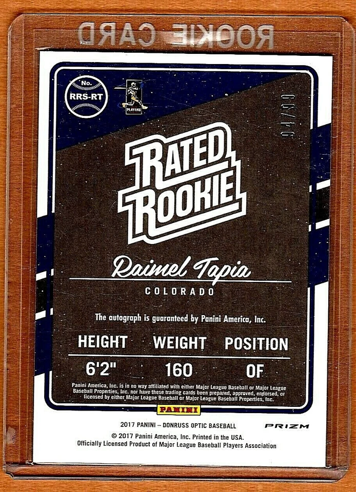2017OPTIC "SSP" RAIMEL TAPIA "RATED ROOKIE ORANGE "94/99" ROCKIES"on card AUTO - Image 4 of 4