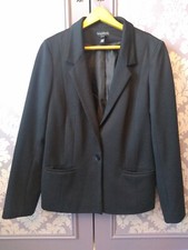 Long Tall Sally Black Ribbed Blazer Jacket Uk14 Real Pockets Lined New