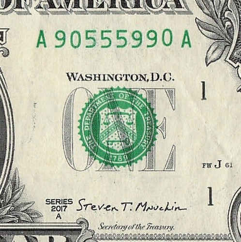 Trinary 0s 5s 9s Fancy Serial Number One Dollar Bill A90555990A - Picture 1 of 11