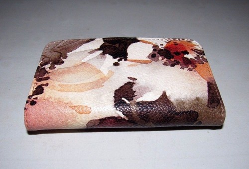 BUXTON BROWN RUSTIC BOTANICAL PAINTED FLORAL FAUX LEATHER SNAP CARD CASE WALLET - Picture 3 of 7