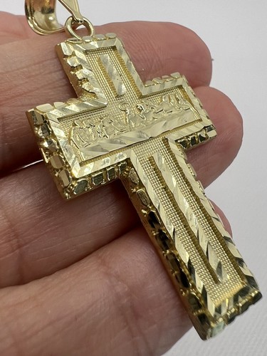 GOLD Ultima cena last supper cross nugget 10k Pendant Charm necklace Solid 1.95" - Picture 8 of 12