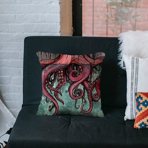 Throw Pillow Cover Pink Octopus and Fish Home Decor Pillowcase Cushion Cover ... - Picture 4 of 7