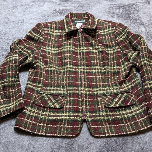 Vintage Sag Harbor karierter Blazer mit Reißverschluss Damengröße 12P burgunderrot und grün - Bild 8 von 8