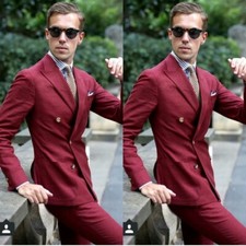 Burgundy 2 Pcs Men's Suits Fashion Wedding Groom Dinner Party Prom Tuxedos Pants