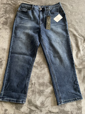 DG2 Diane Gilman Jeans Womens Cropped Blue Denim Button Size 14