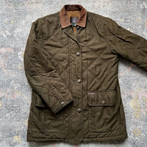 Vintage 90s Ralph Lauren Equestrian Quilted Chore Barn Coat Jacket M Leather Collar