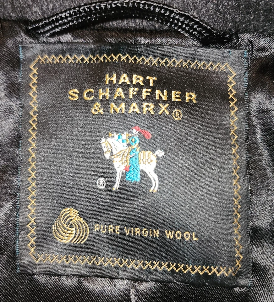 Abrigo Hart Schaffner Marx Negro Doble Pecho Lana Abrigo Para Hombre Talla 44R Foto 4 de 4