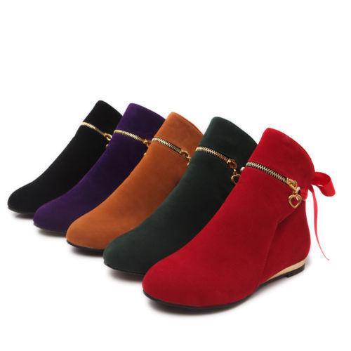 Womens Faux Suede Round Toe Sweet Flat Heels Ankle Boots Pull On Boot ALL US Sz - Picture 1 of 17