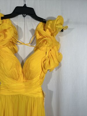 NWT $598 Mac Duggal [ 2 ] Ruffle Tiered Cutout Chiffon Gown