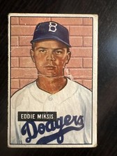 1951 BOWMAN EDDIE MIKSIS ROOKIE #117 VG BROOKLYN DODGERS *Hot Corner Vintage* B