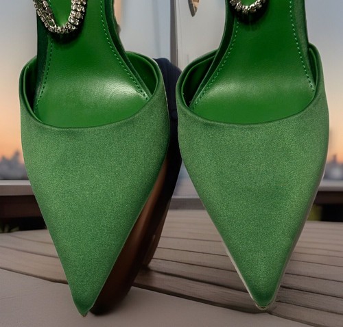 Cavigliera donna verde mango raso strass tacco a spillo bling tg 6,5 - Foto 8 di 18