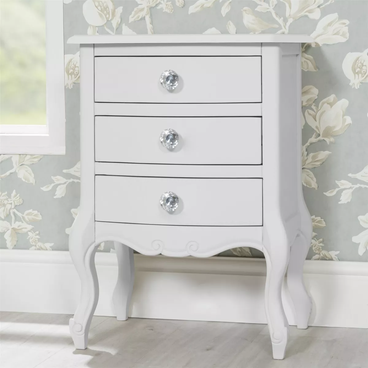 White bedside table with diamond handle deals