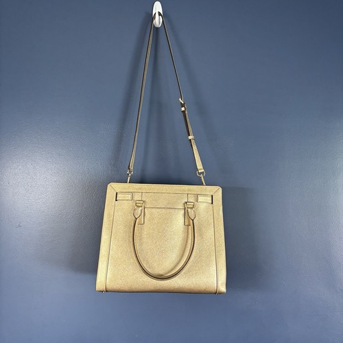 Michael Kors Dillon Large Satchel Crossbody Gold Saffiano Leather Bag - Picture 16 of 17