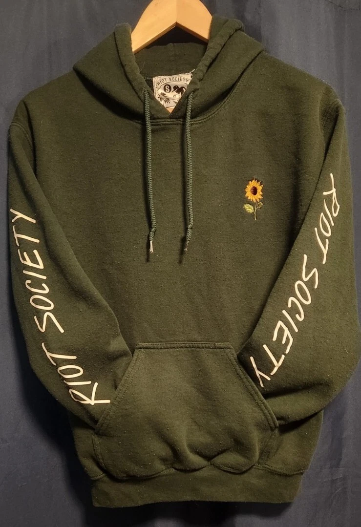 Riot Society Green Sunflower Embroidered Hoodie Sweatshirt Pullover Size  Small | eBay