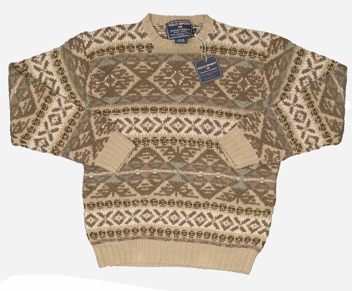 NEW Vintage Polo Sport Ralph Lauren Sweater S Tan Brown Southwes 
