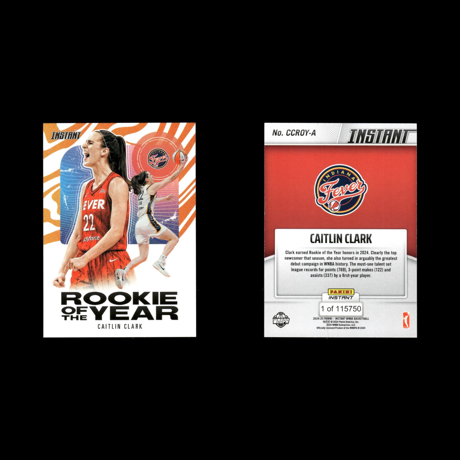 Caitlin Clark #CCROY-A 2024 Panini Instant Rookie of the Year WNBA Indiana Fever