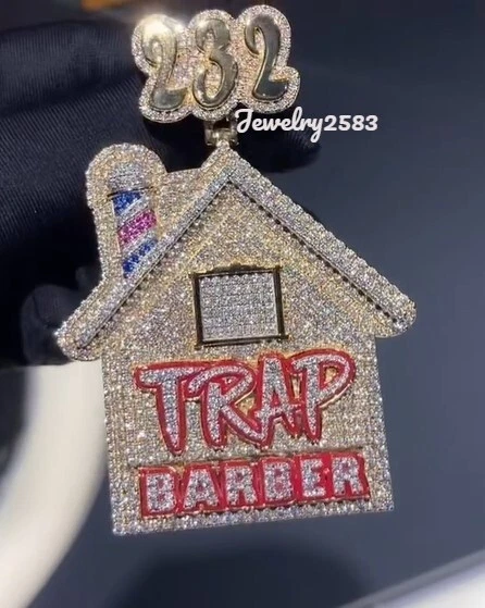 REGALO NAVIDAD 4 HOMBRE 3D "TRAMPA BARBERO CASA" 2ct Real Moissanita Plata 925 REGALO Foto 3 de 4