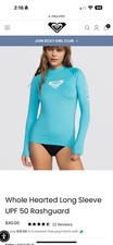 Roxy Women's Whole Hearted Long Sleeve UPF 50 Rashguard Maui Blue - Size M
