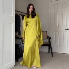 Batwing Sleeve Kaftan Dubai Women Evening Long Dress Abaya Muslim Robe Prom Gown