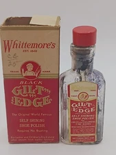 Vintage 1950s Whittimore's Black Gilt Edge Self Shining Shoe Polish Box & Bottle