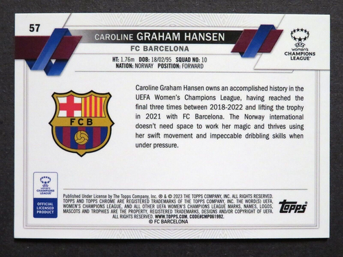2022/23 Topps Chrome UEFA Women's Soccer Caroline Graham Hansen Purple Card /299 - Picture 2 of 2
