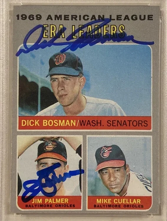 Бейсбольная карточка 1970 Topps HOF Дик Босман Джим Палмер подпись 1969 Leaders PSA/DNA - Изображение 3 из 3