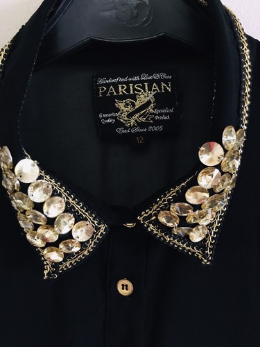 Blusa PARISINA Negra Chifón Adornada Cuello Cuentas Sin Mangas Reino Unido 12 - Imagen 3 de 5