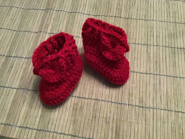Crochet Baby Shoes Crochet Baby Booties Crochet Doll Shoes Red One Pair