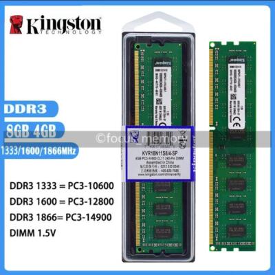 Barrette Mémoire RAM DDR3 Kingston - 4 Go, 8 Go Ou 16 Go - 240 Broches - Pour PC Fixe - Neuf