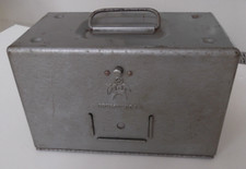 Vintage Brumberger Steel Storage Box or Case for 12 8mm Film Reels with Handle