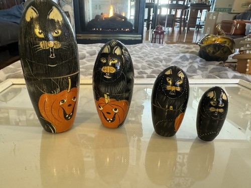 Vintage Halloween Black Cat Nesting Dolls - Picture 4 of 4