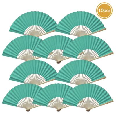 9'' Cool Mint Green Paper Hand Fans for Weddings, Premium Paper Stock (10 Pack)
