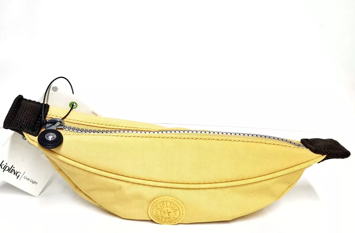 Kipling Banana Shaped Pencil Case Yellow Nylon Silvertone Hardware