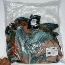 Fashion Nova Women's Blouson Dress Bodycon V Neck Plus Size 2X Orange Blue #1336