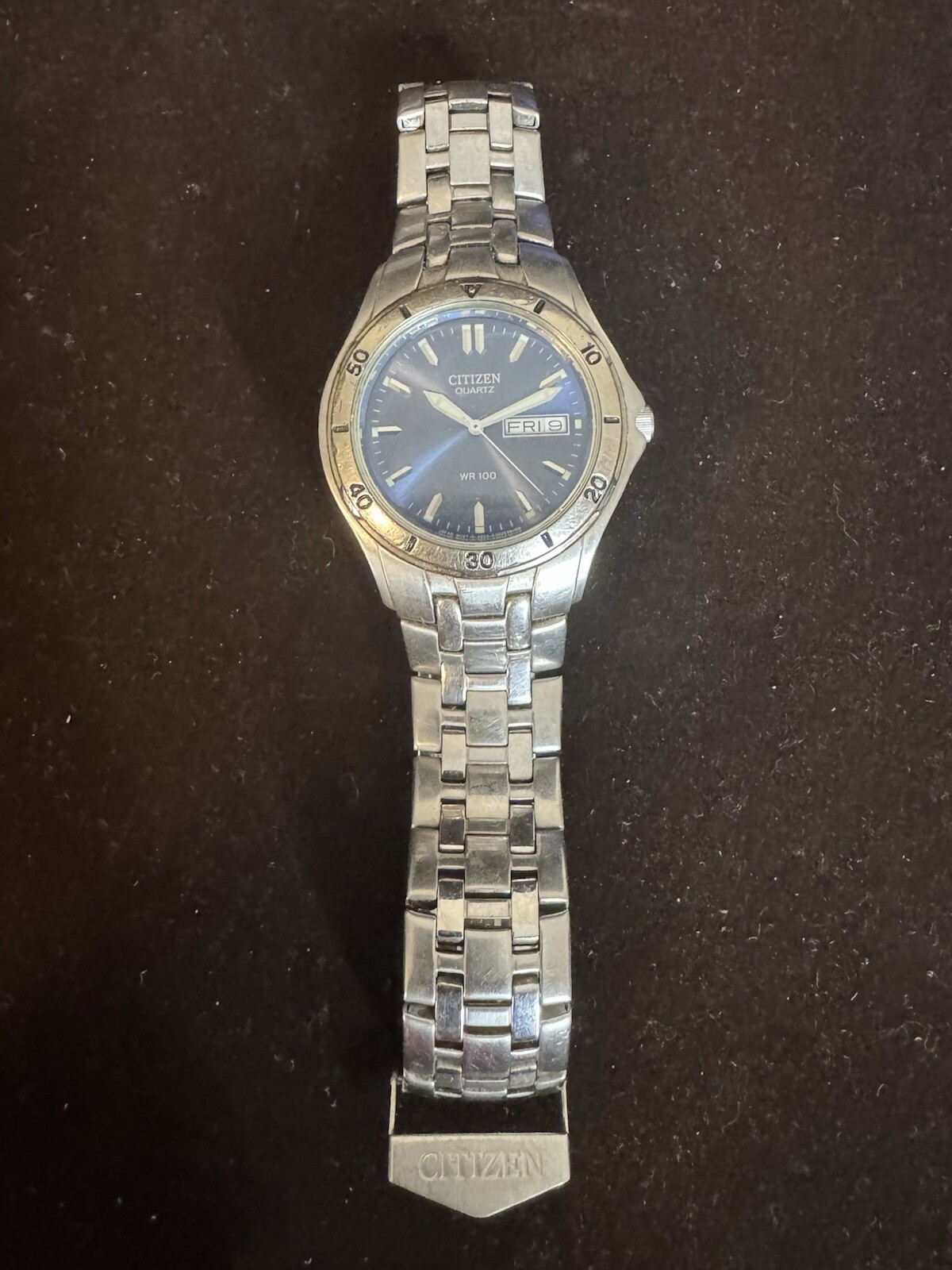 Vintage CITIZEN Watch Black Dial GN-4W-S Quartz Day Date Stainless Steel #7306