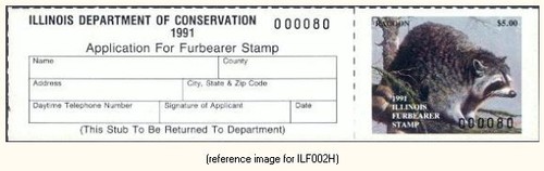 HALFPRICEHUNT Illinois Fur Bearer Stamp 1991 $5.00 w/tab (raccoon)